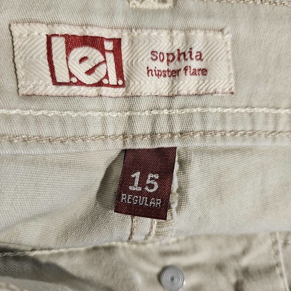 LEI Jeans Juniors 15 Regular Sophia Hipster Flare Ivory Stretch Logo Embroidered - Picture 5 of 12